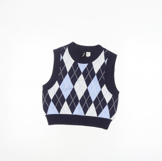 H&M Divided Women's Blue Argyle Knit Sleeveless Vest XS