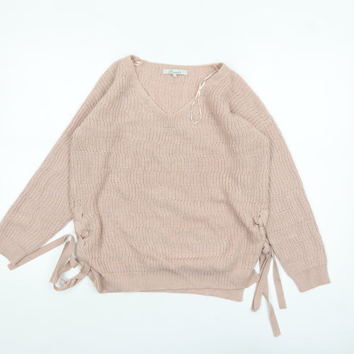 Peacocks Women's Beige V-Neck Knit Pullover Jumper Size S