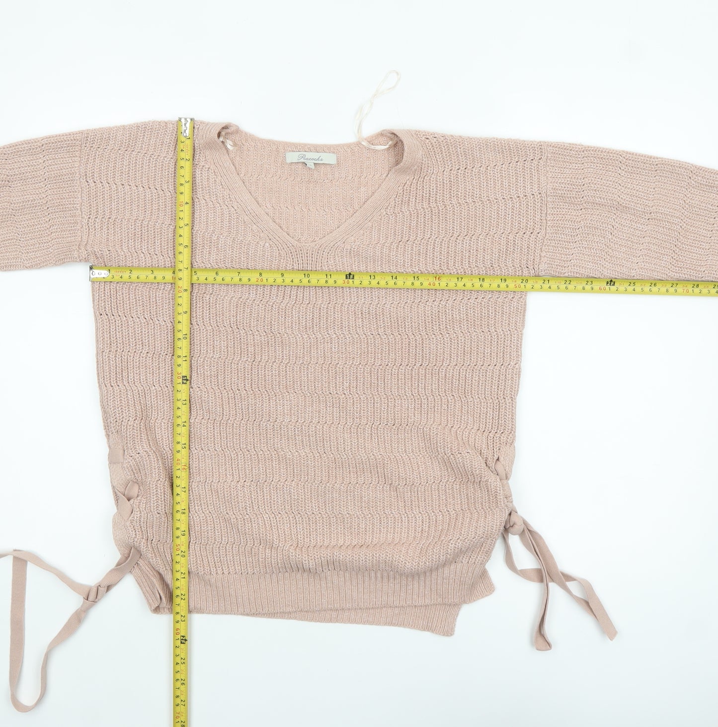 Peacocks Women's Beige V-Neck Knit Pullover Jumper Size S