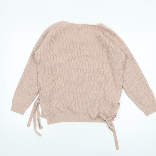 Peacocks Women's Beige V-Neck Knit Pullover Jumper Size S