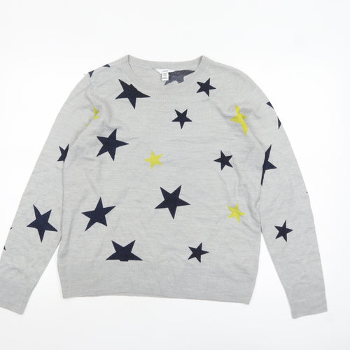 M&Co Women’s Grey Star Print Acrylic Pullover Jumper Size 12