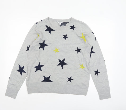 M&Co Women’s Grey Star Print Acrylic Pullover Jumper Size 12