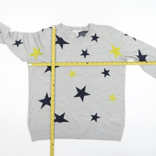 M&Co Women’s Grey Star Print Acrylic Pullover Jumper Size 12