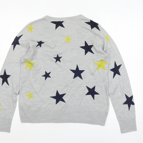 M&Co Women’s Grey Star Print Acrylic Pullover Jumper Size 12
