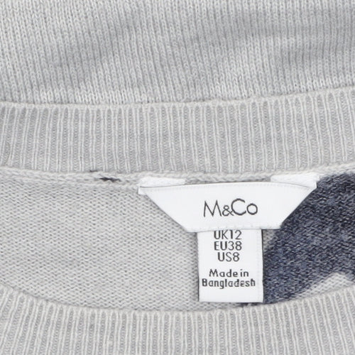 M&Co Women’s Grey Star Print Acrylic Pullover Jumper Size 12