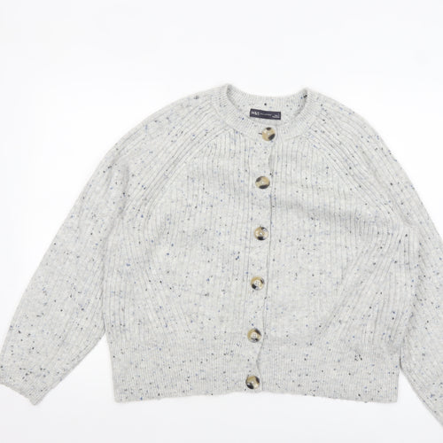 Marks and Spencer Women Grey Cardigan L Knit Button Long Sleeve