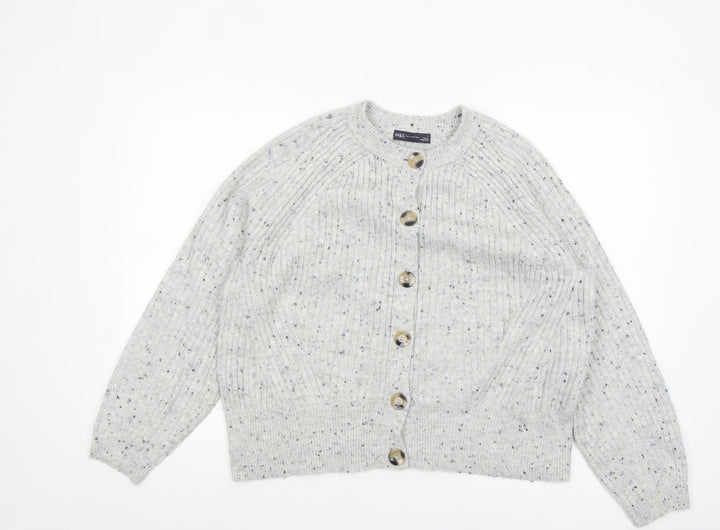 Marks and Spencer Women Grey Cardigan L Knit Button Long Sleeve