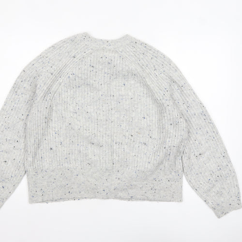 Marks and Spencer Women Grey Cardigan L Knit Button Long Sleeve