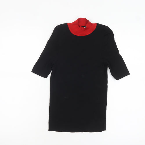 MNG Women's Black Roll Neck Knit Blouse XS 3/4 Sleeve