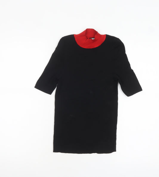MNG Women's Black Roll Neck Knit Blouse XS 3/4 Sleeve