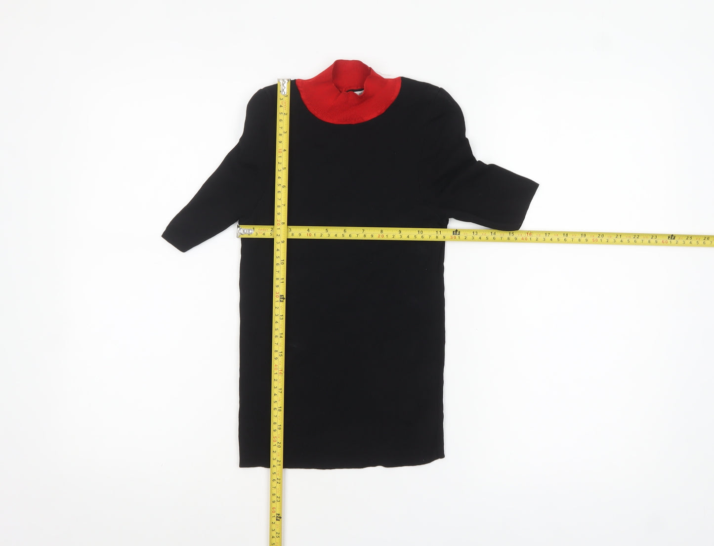 MNG Women's Black Roll Neck Knit Blouse XS 3/4 Sleeve