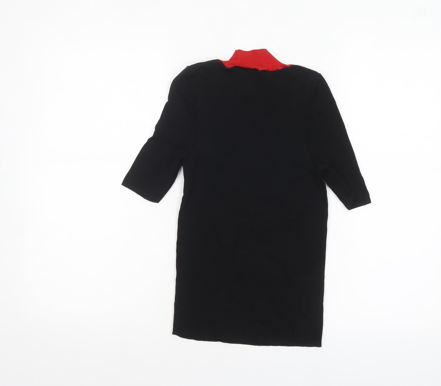 MNG Women's Black Roll Neck Knit Blouse XS 3/4 Sleeve