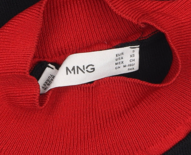 MNG Women's Black Roll Neck Knit Blouse XS 3/4 Sleeve