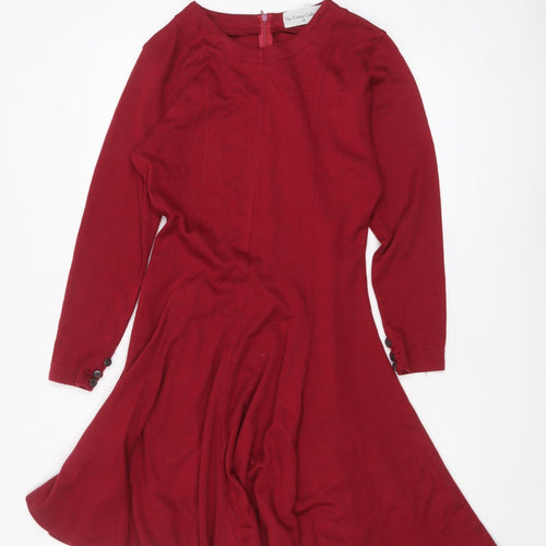 The Cotton Collection Red Fit & Flare Knit Dress Women M Long Sleeve