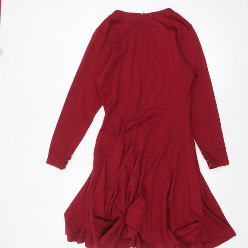 The Cotton Collection Red Fit & Flare Knit Dress Women M Long Sleeve