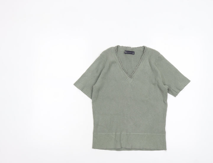 Marks and Spencer Women’s Green V-Neck Knit T-Shirt Size 12