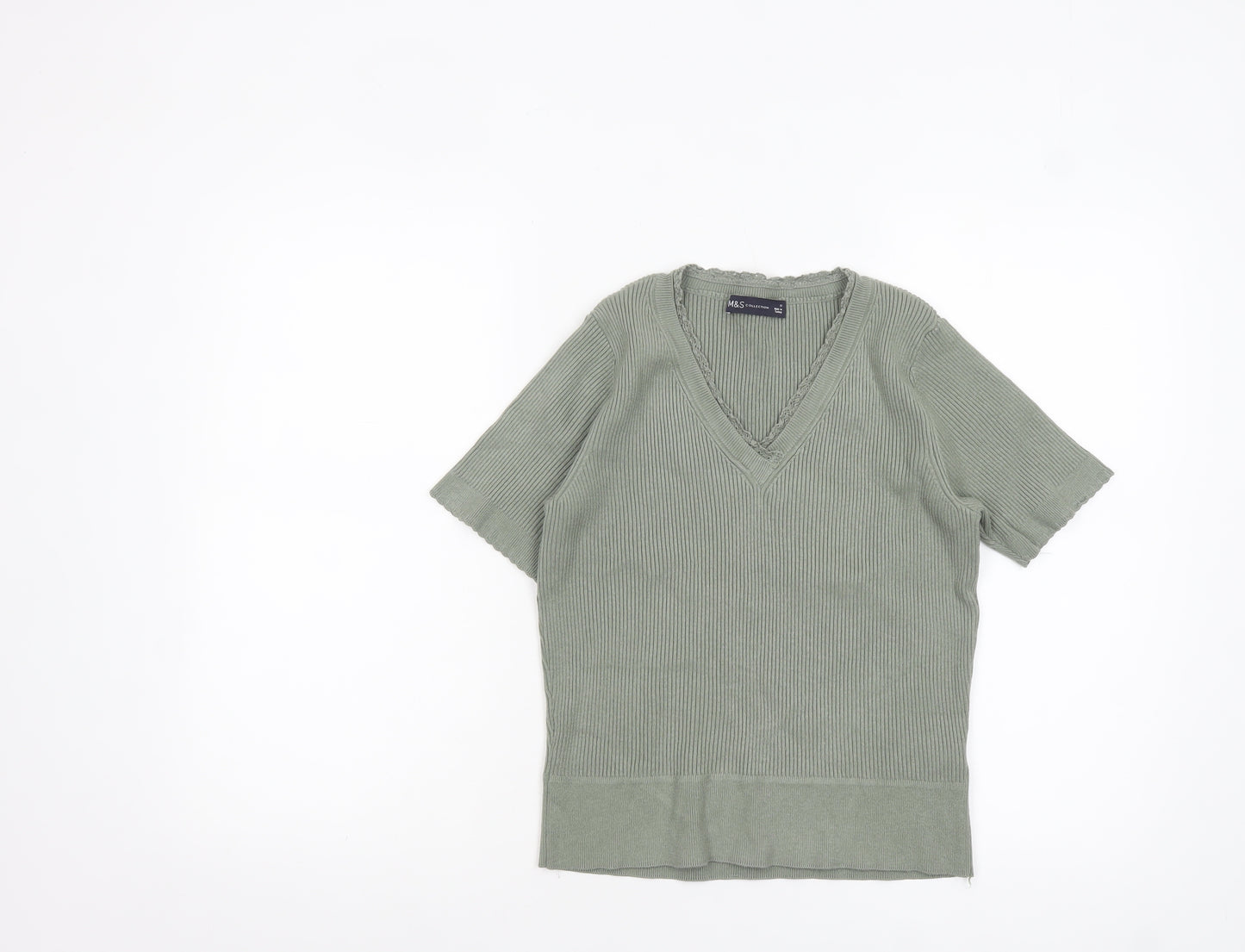 Marks and Spencer Women’s Green V-Neck Knit T-Shirt Size 12