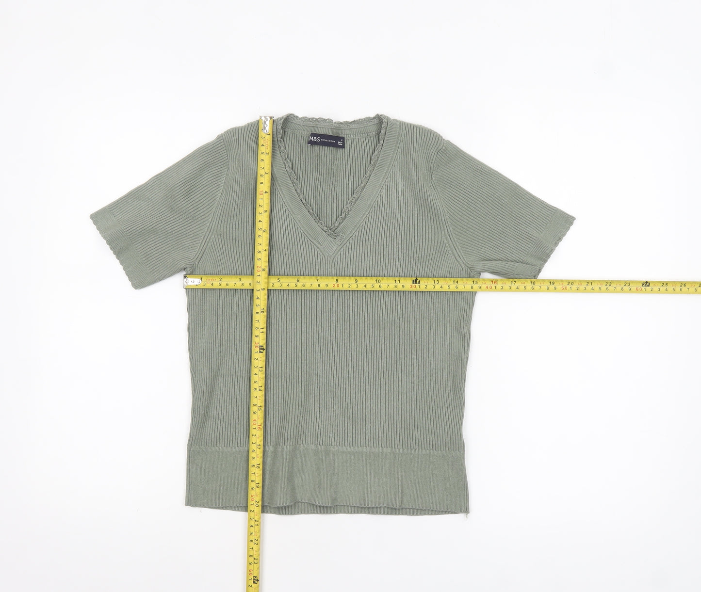 Marks and Spencer Women’s Green V-Neck Knit T-Shirt Size 12