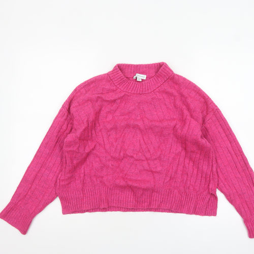 Warehouse Womens Pink Mock Neck Rib Knit Pullover Jumper Size M