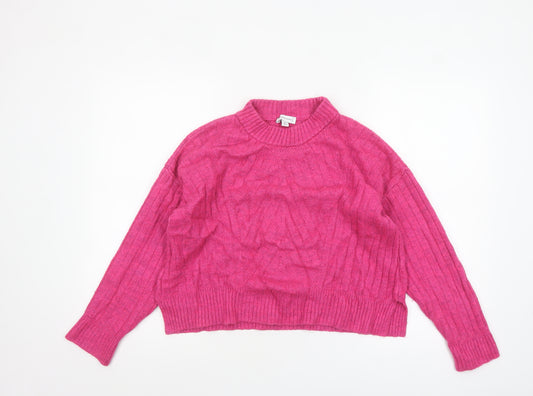 Warehouse Womens Pink Mock Neck Rib Knit Pullover Jumper Size M