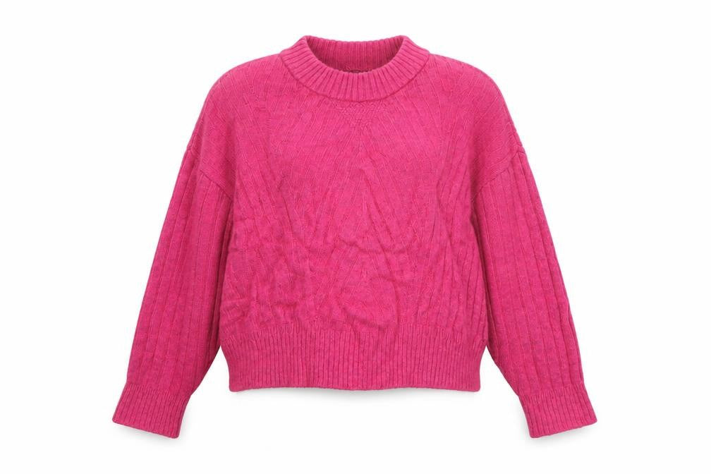 Front view of Warehouse women’s pink mock neck rib knit jumper, size M