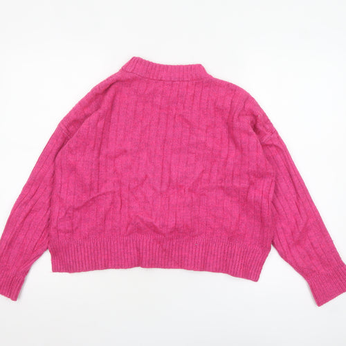 Warehouse Womens Pink Mock Neck Rib Knit Pullover Jumper Size M