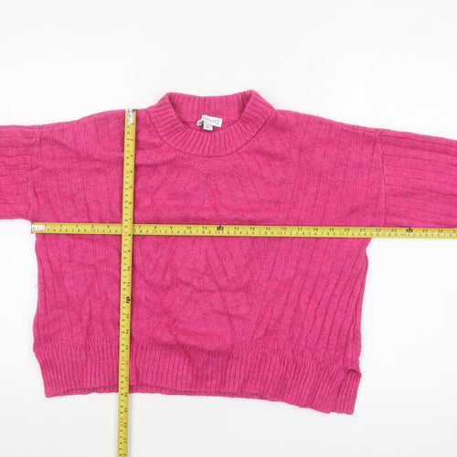 Warehouse Womens Pink Mock Neck Rib Knit Pullover Jumper Size M