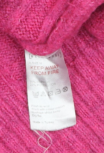 Warehouse Womens Pink Mock Neck Rib Knit Pullover Jumper Size M