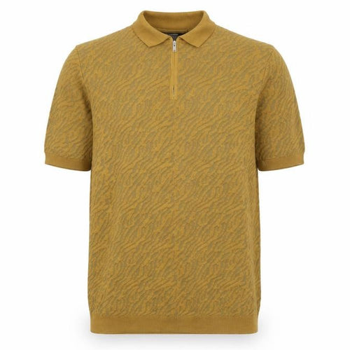 Bolongaro Trevor Men's Brown Animal Knit Zip Collar Polo Shirt L