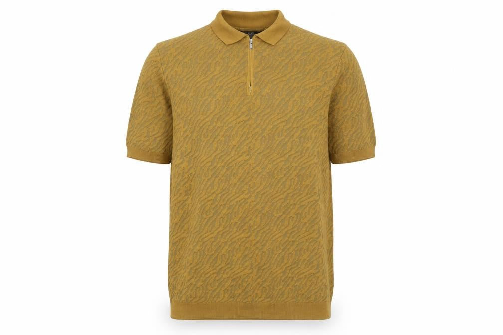 Bolongaro Trevor Men's Brown Animal Knit Zip Collar Polo Shirt L