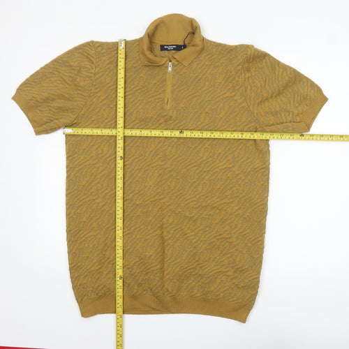 Bolongaro Trevor Men's Brown Animal Knit Zip Collar Polo Shirt L
