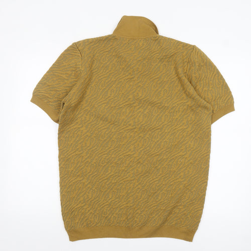 Bolongaro Trevor Men's Brown Animal Knit Zip Collar Polo Shirt L