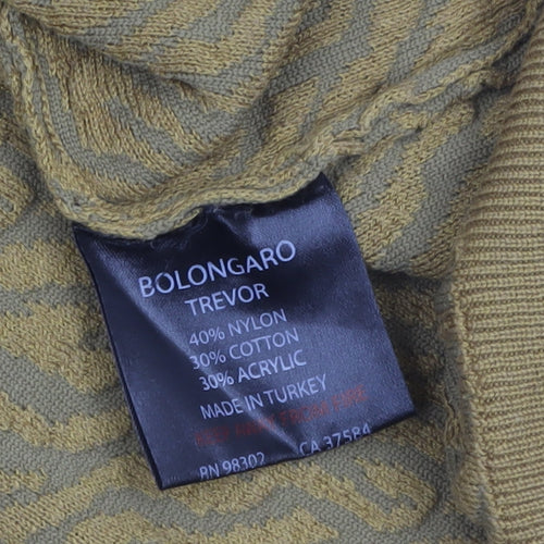 Bolongaro Trevor Men's Brown Animal Knit Zip Collar Polo Shirt L