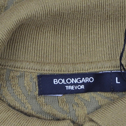 Bolongaro Trevor Men's Brown Animal Knit Zip Collar Polo Shirt L