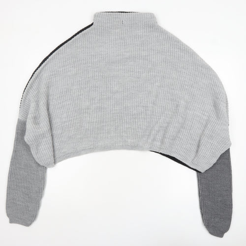 PrettyLittleThing Women Grey Black Knit Cropped Shrug Jumper M