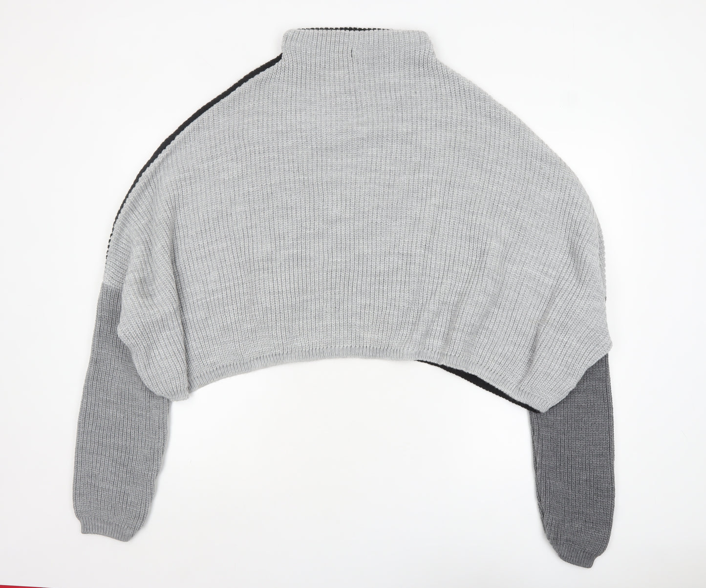 PrettyLittleThing Women Grey Black Knit Cropped Shrug Jumper M
