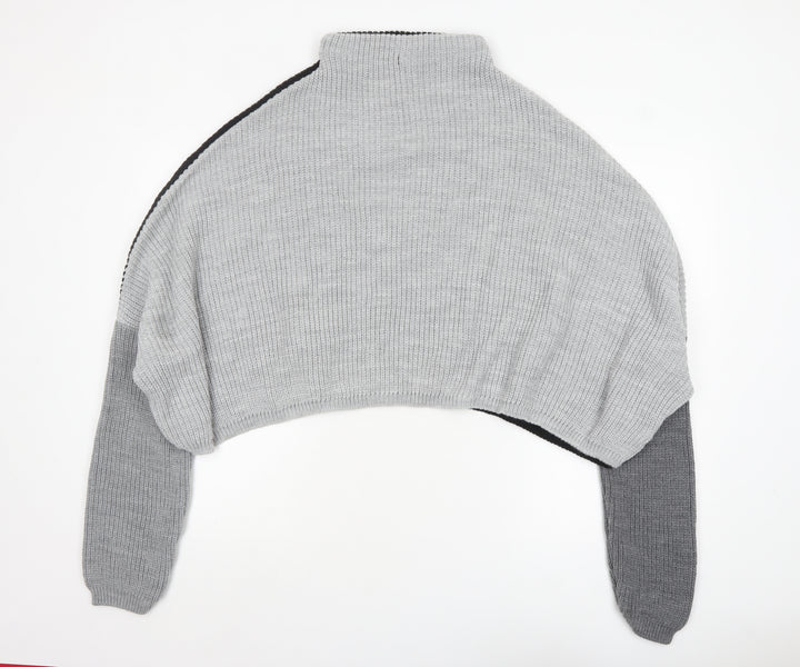 PrettyLittleThing Women Grey Black Knit Cropped Shrug Jumper M