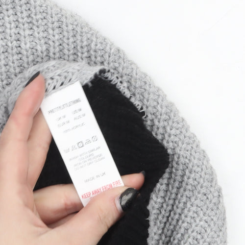 PrettyLittleThing Women Grey Black Knit Cropped Shrug Jumper M