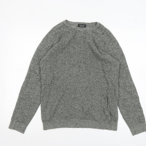 Zara Man Men's Grey Cotton Knit Crew Neck Jumper Size M