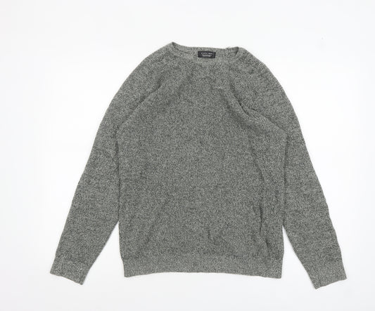 Zara Man Men's Grey Cotton Knit Crew Neck Jumper Size M