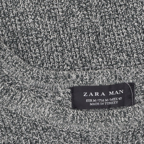Zara Man Men's Grey Cotton Knit Crew Neck Jumper Size M