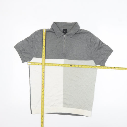 River Island Men’s Grey Colourblock Polo Shirt Size S 1/4 Zip Cotton Mix