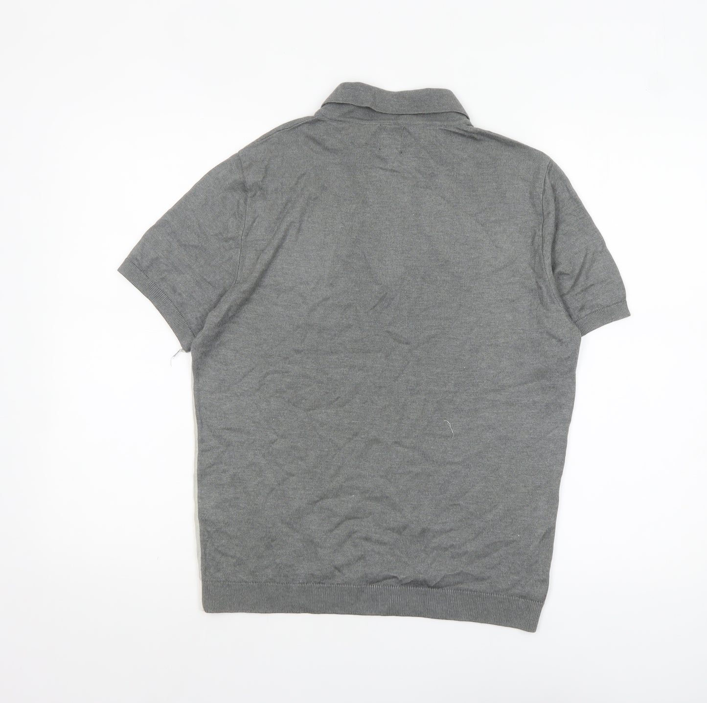 River Island Men’s Grey Colourblock Polo Shirt Size S 1/4 Zip Cotton Mix