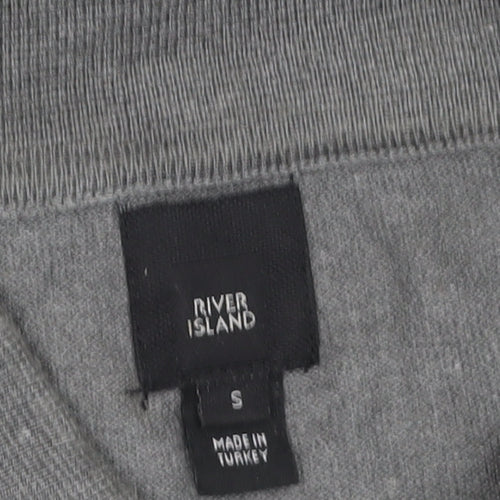 River Island Men’s Grey Colourblock Polo Shirt Size S 1/4 Zip Cotton Mix