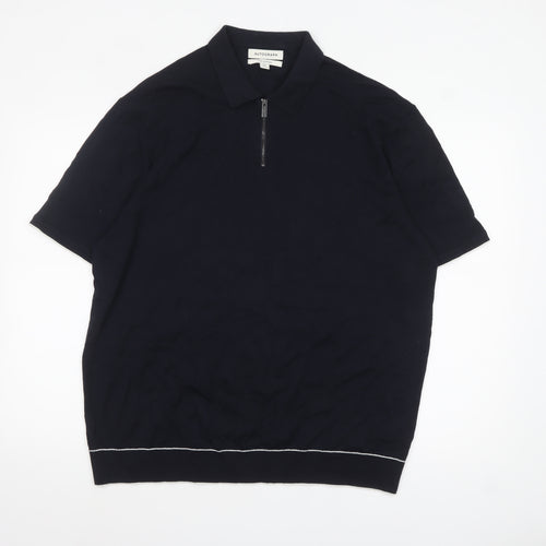 Marks and Spencer Autograph Men's Black Silk Cotton 2XL Zip Polo