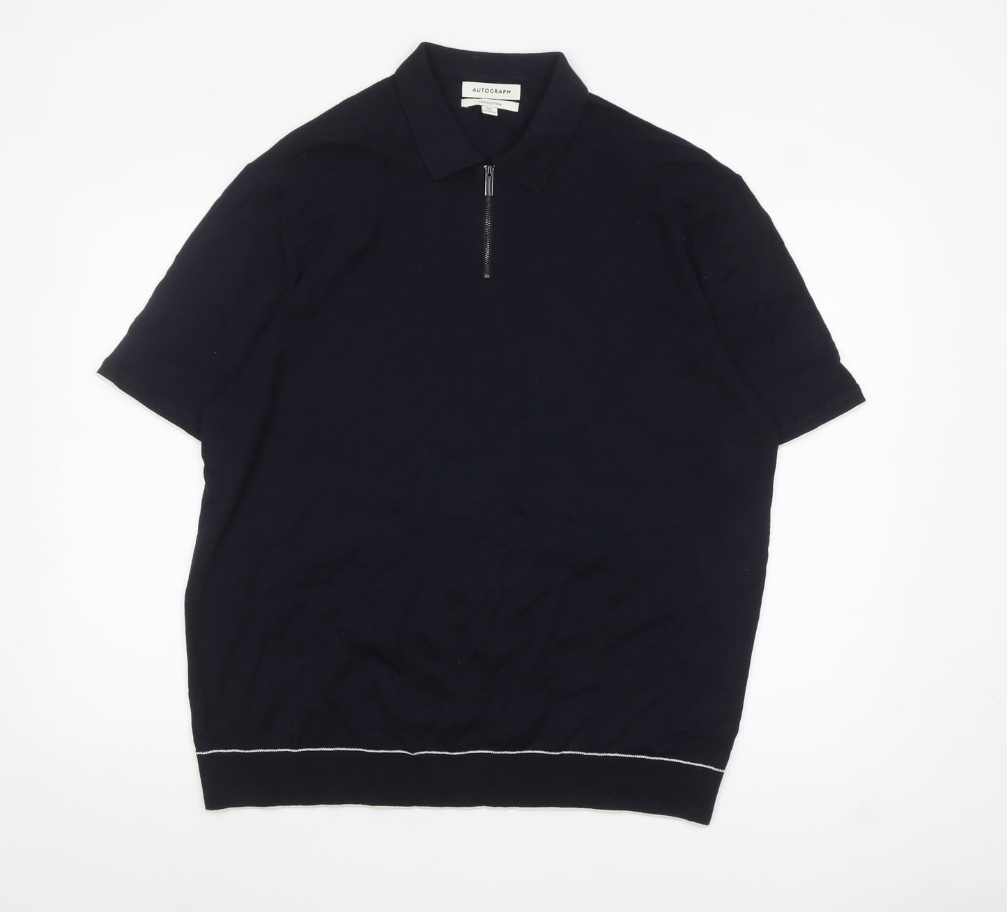 Marks and Spencer Autograph Men's Black Silk Cotton 2XL Zip Polo