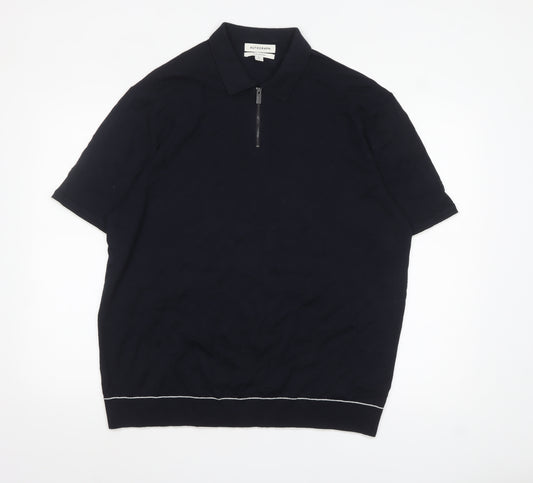Marks and Spencer Autograph Men's Black Silk Cotton 2XL Zip Polo
