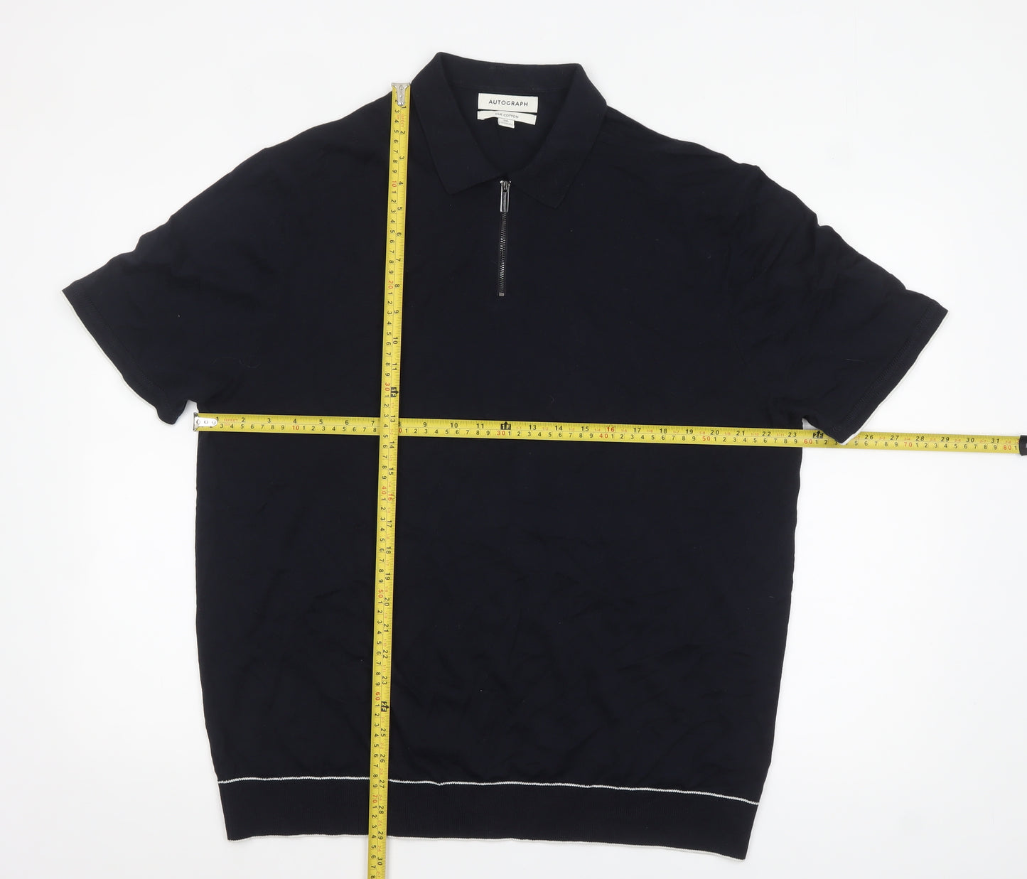 Marks and Spencer Autograph Men's Black Silk Cotton 2XL Zip Polo