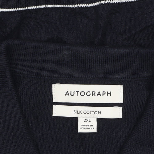 Marks and Spencer Autograph Men's Black Silk Cotton 2XL Zip Polo