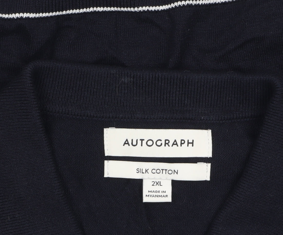 Marks and Spencer Autograph Men's Black Silk Cotton 2XL Zip Polo